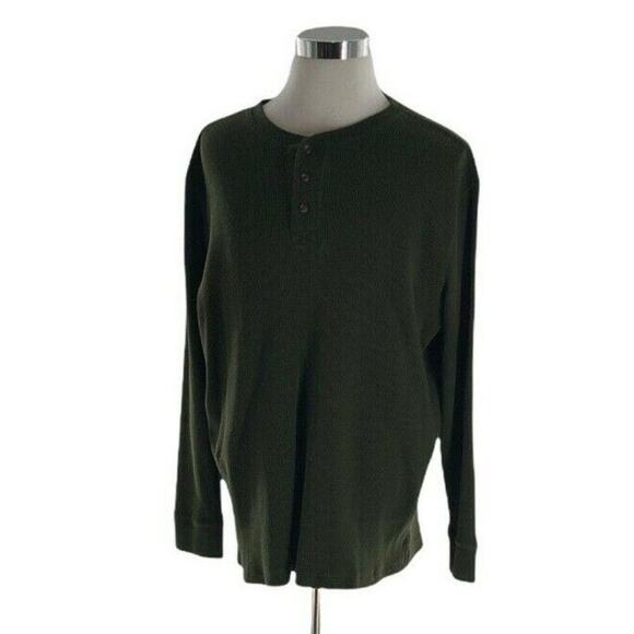 Outdoor Life Men's Henley Waffle Knit 1/4 Front Button Army Green Shirt Size XXL - Picture 1 of 8